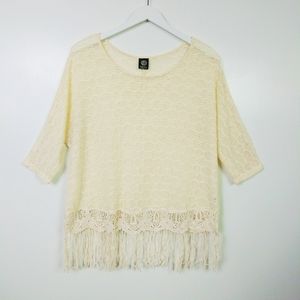 Bobeau Crochet Sweater Size 1X Cream Fringe Trim